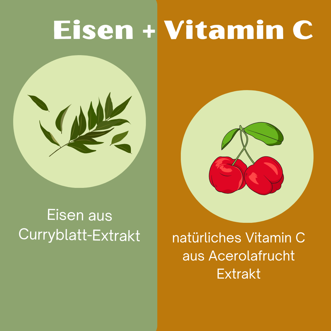 Eisen + Vitamin C ( aus Curryblatt-Extrakt und Acerola Extrakt) vegan - Vemeas