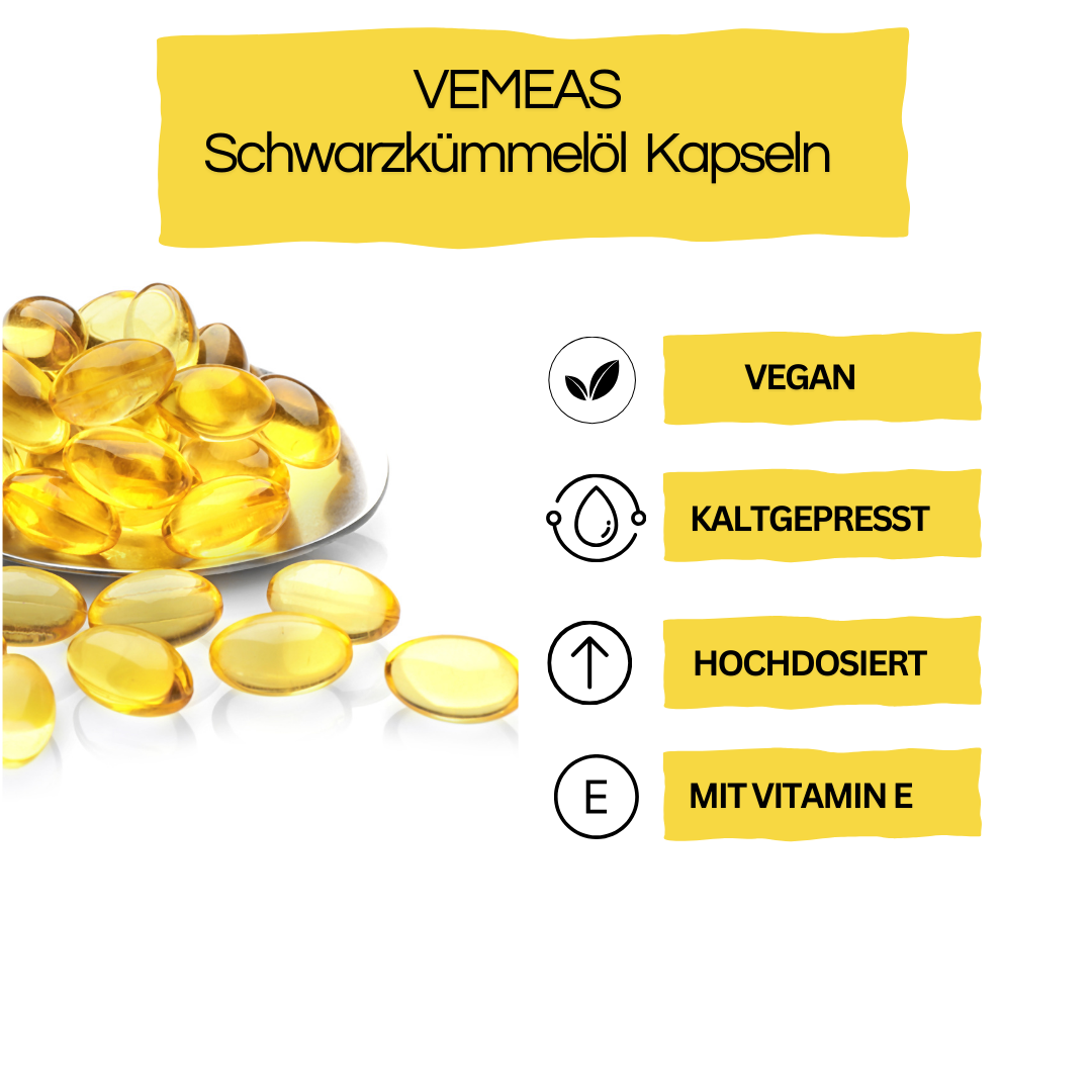 Schwarzkümmelöl Kapseln (vegan und kaltgepresst) - Vemeas