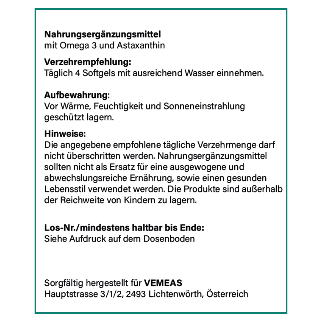 Omega 3 + Astaxanthin mit Vitamin E - Vemeas