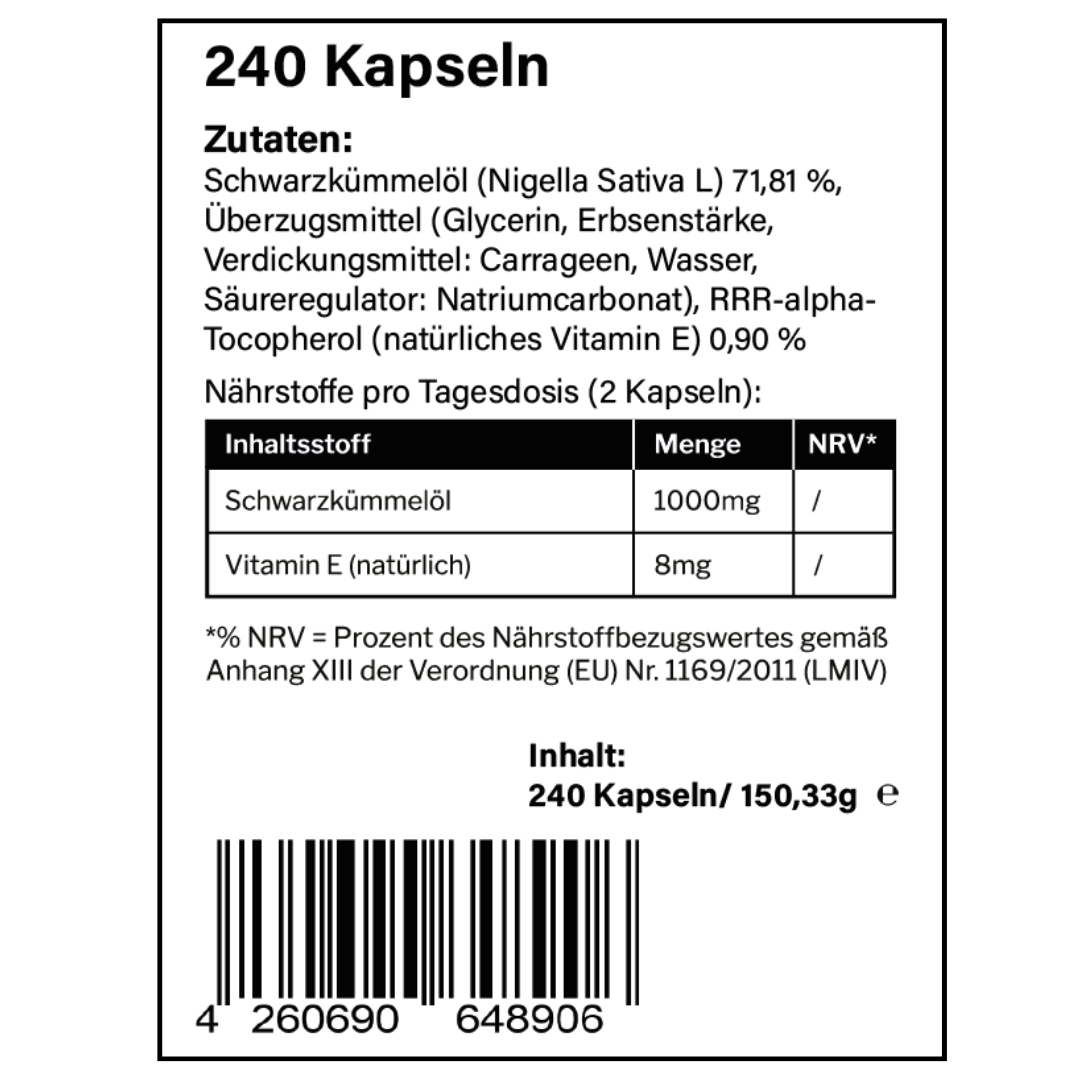 Schwarzkümmelöl Kapseln (vegan und kaltgepresst) - Vemeas