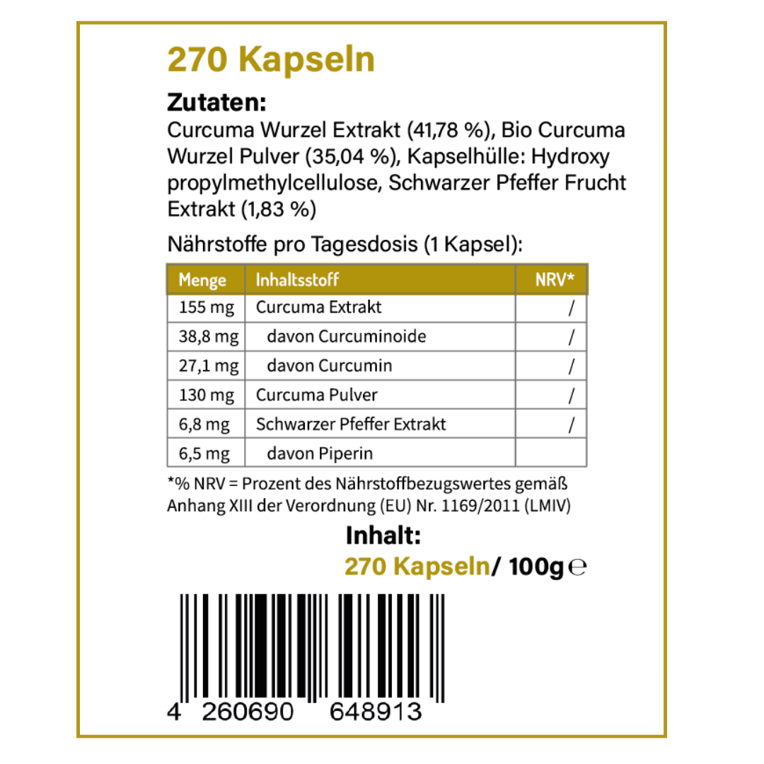 Curcuma Extrakt hochdosiert mit Schwarzem Pfeffer Extrakt - vegan - Vemeas