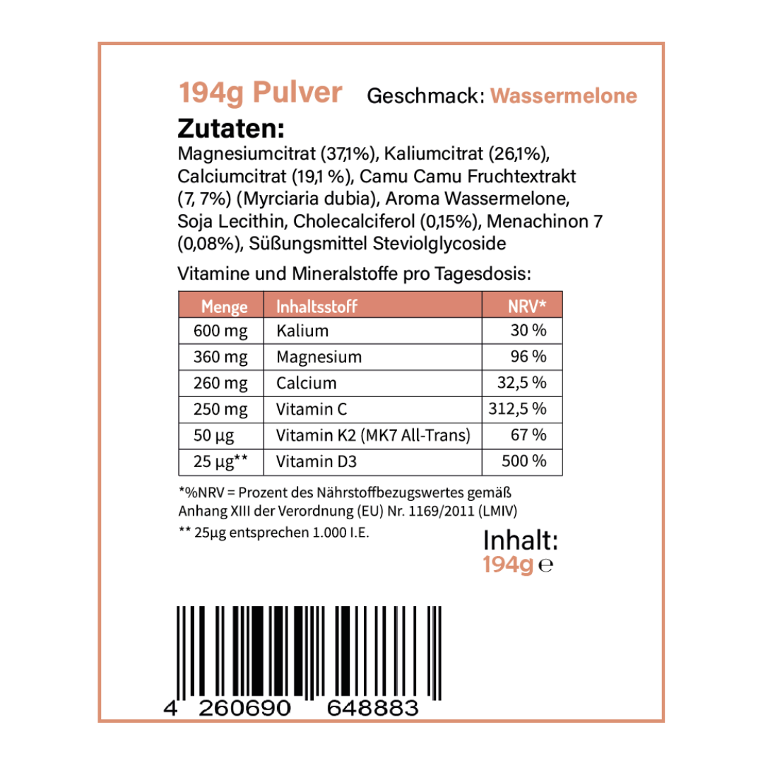 Basen Pulver - Geschmack: Wassermelone / mit Vitamin C, Magnesium und Calcium - Vemeas