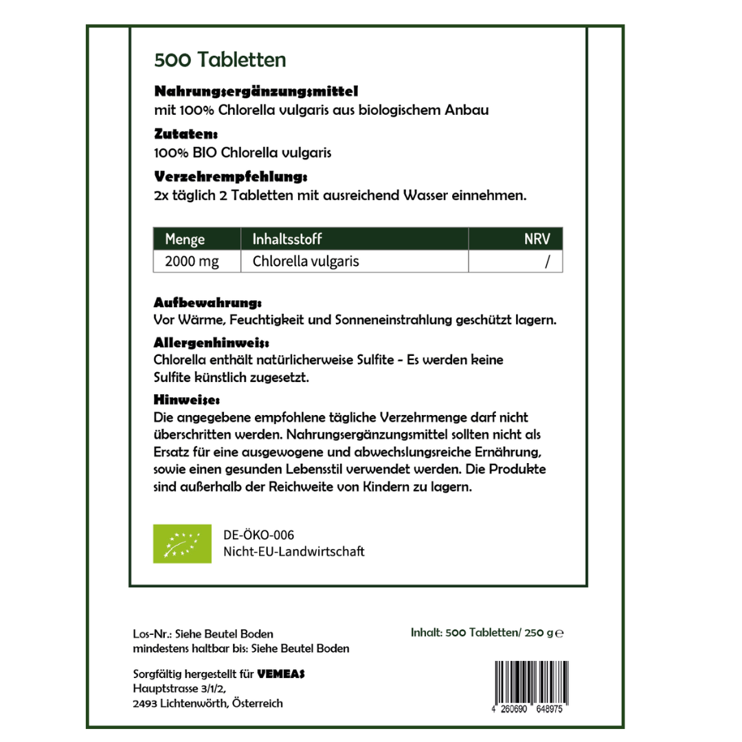 Bio Chlorella Tabletten - vegan - Vemeas